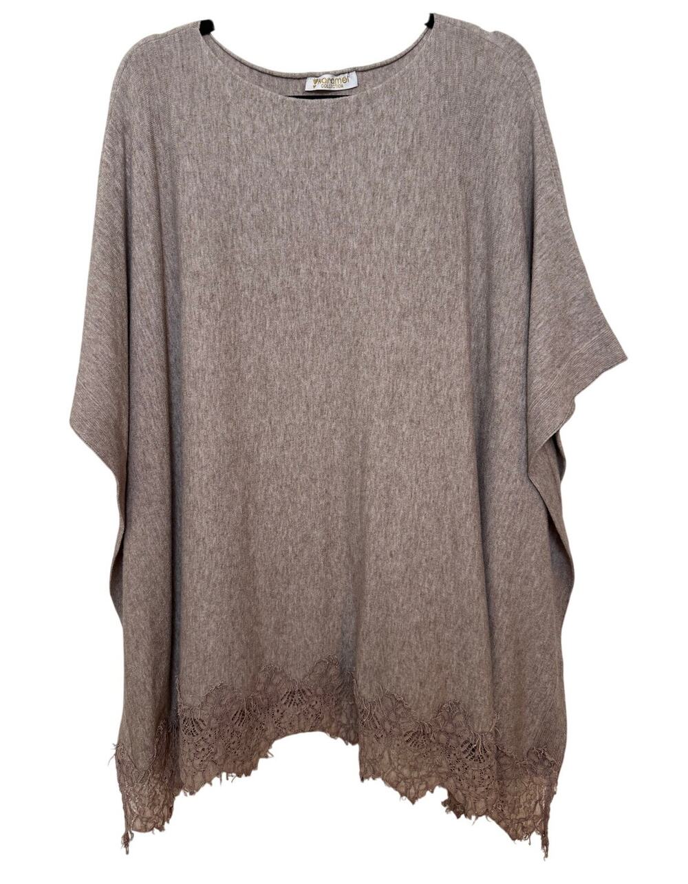 Taupe Lace Poncho One Size Batwing Flowing Boho Chic Cottagecore Romantic